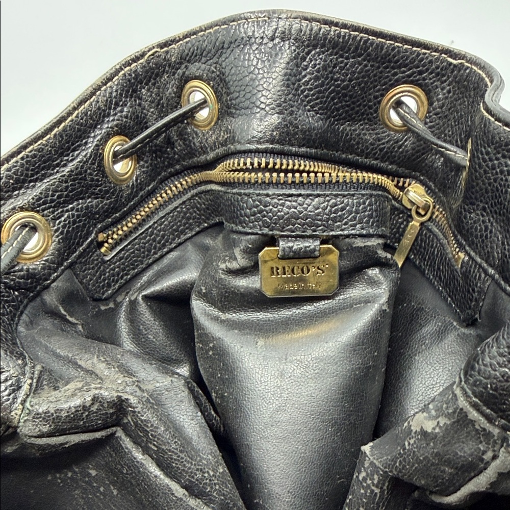 RECO’s Black Pebbled Leather Drawstring Shoulder Bag with Gold Hardware - Picture 5 of 10